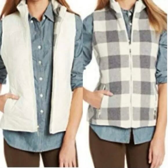 NWT! Womens Pendelton Buffalo Check Reversible Vest, Tan & Cream Size M - Picture 1 of 5